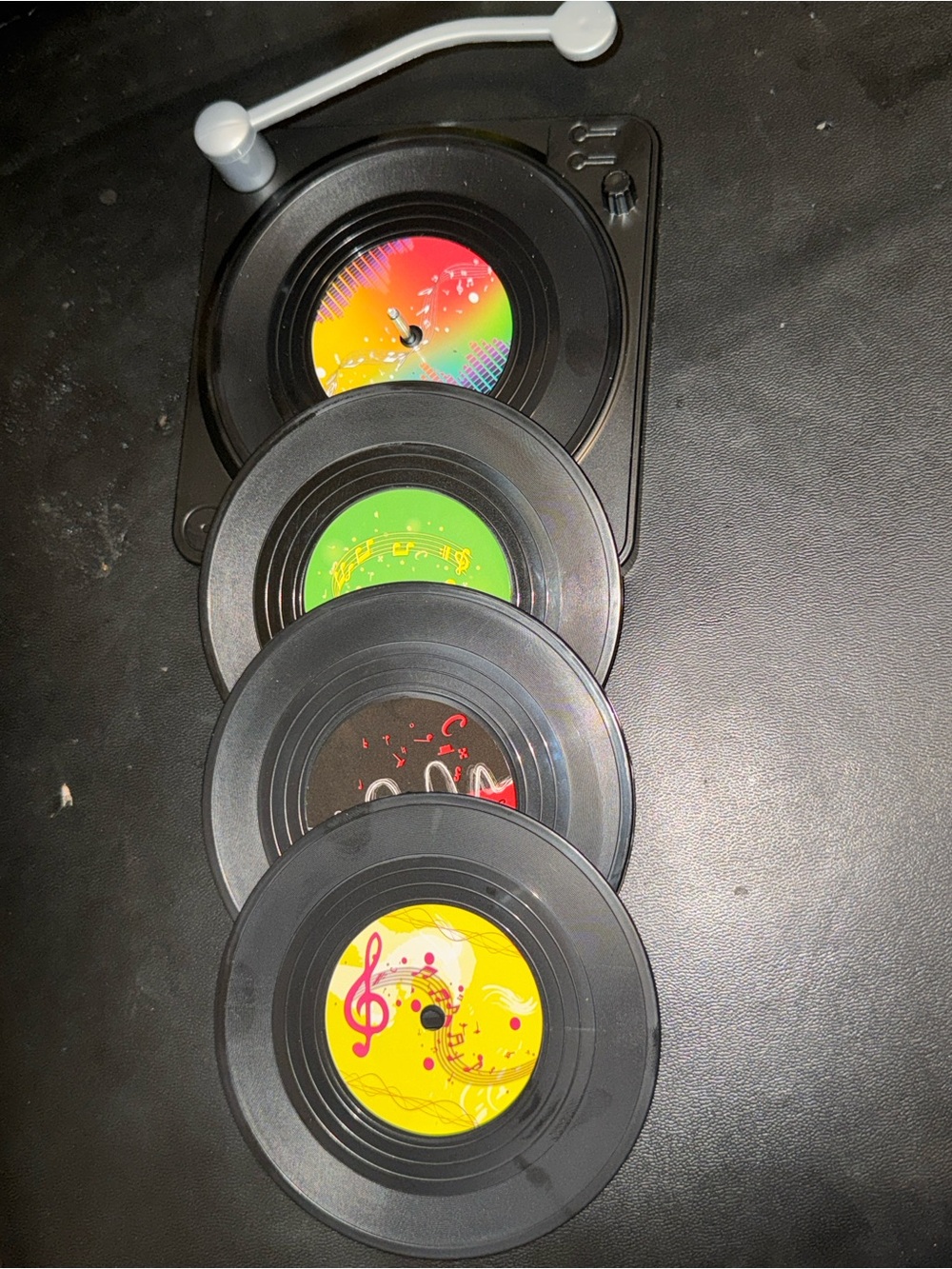 Coaster Set Stacked 45 Records with Colorful Labels